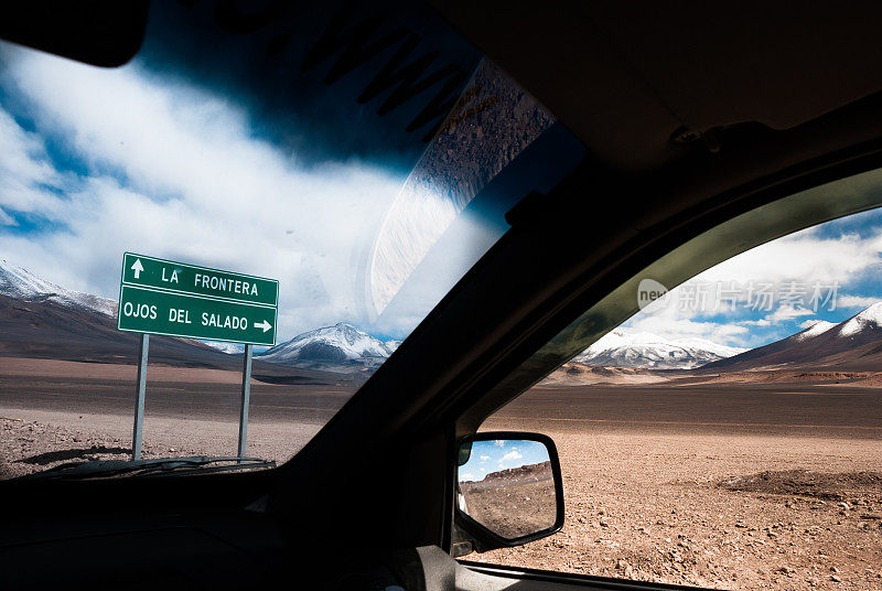 智利阿塔卡马沙漠，Ojos del Salado火山公路标志